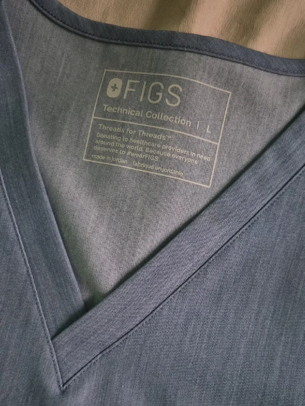 Figs Heathered Indigo Scrub Set with Neon Yellow Drawstring